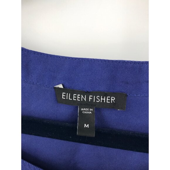 Eileen Fisher Button Shirt Silk Dress Navy Roll Tab Sleeve Size Medium - Picture 4 of 7